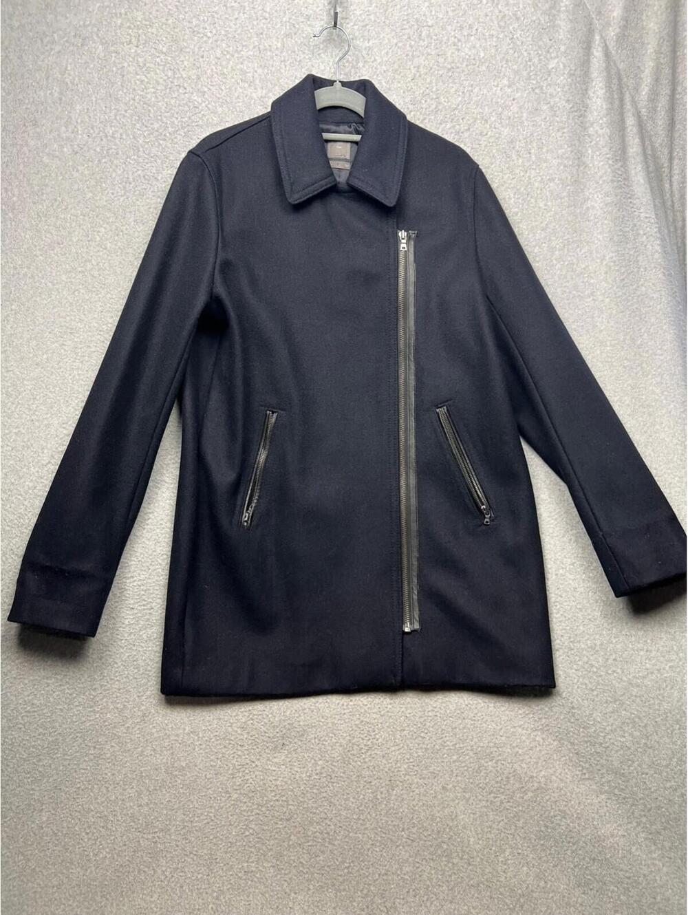 Gap Womens Wool Blend Moto Overcoat Size L Tall Navy Classic Minimalist Simple